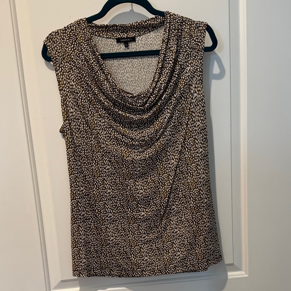 Lafayette 148 New York Black and Cream Dotted Cowl Neck Camisole